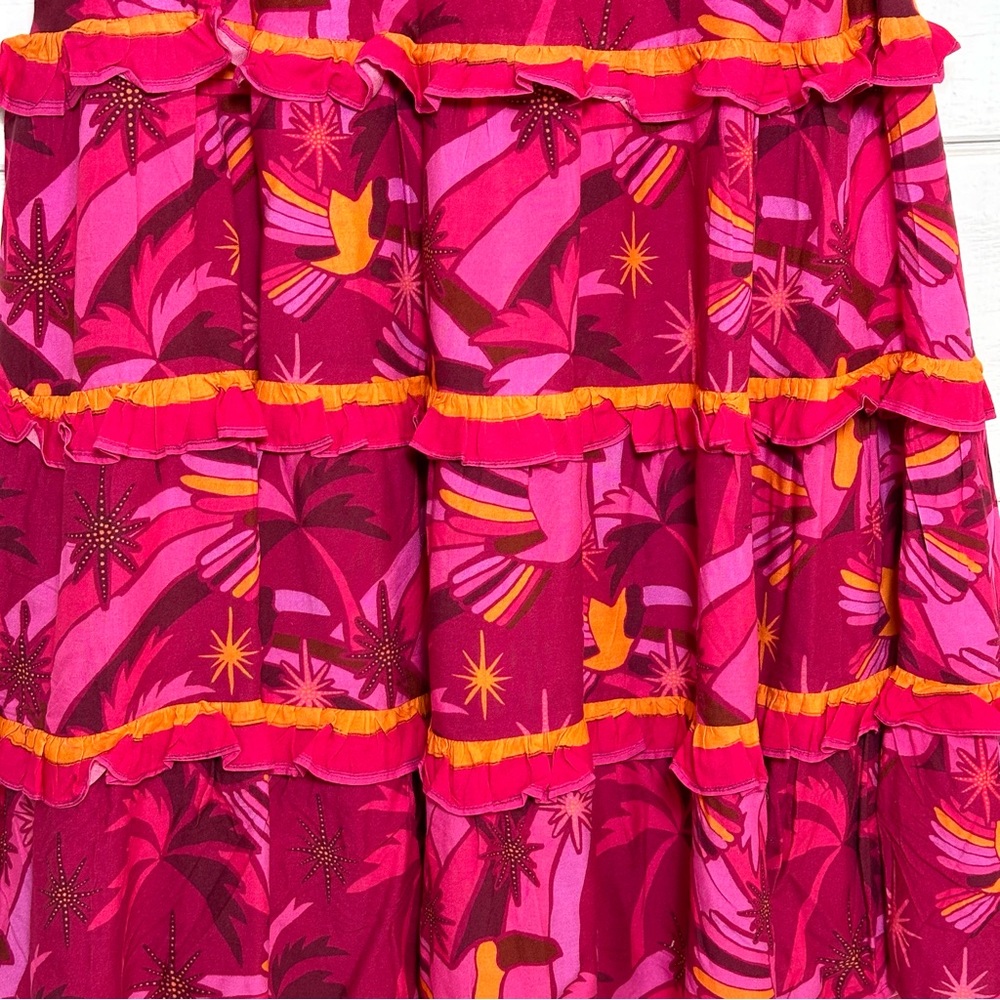 Farm Rio NWT Shirred Tiered Maxi Skirt Pink Combo Sz XS Anthropologie Garden - Picture 5 of 14